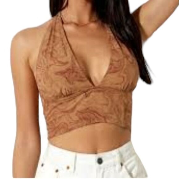 Motel Rocks Tops - NWT MOTEL NANDA CROP TOP IN FLUID MARBLING BROWN SZ.XL